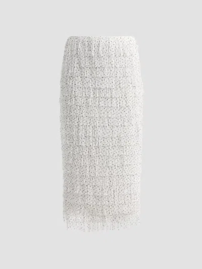 Milly Women's Roxanne Polka Dot Fringe Midi Skirt In White