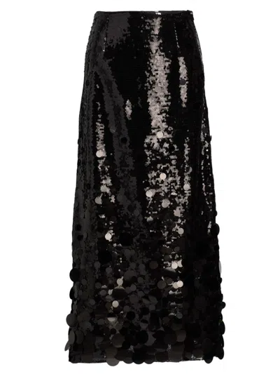 Milly Women's Rumi Cascading Sequined Midi-skirt In Black