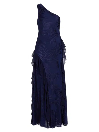 Milly Women's Ryanna Chiffon Devore One-shoulder Gown In Navy