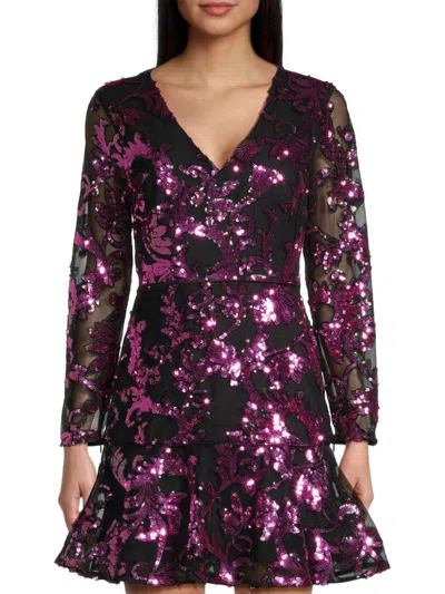 Milly Women's Sequined Long-sleeve Minidress In Pink Multi