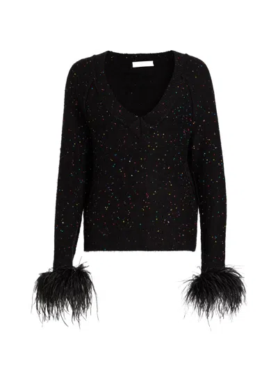 Milly Women's Sequin-feather V-neck Sweater In Multi