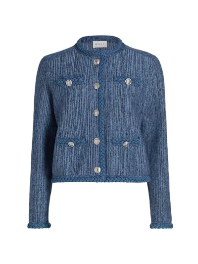 Milly Women's Shayne Pinstriped Knit Crewneck Cardigan In Multi