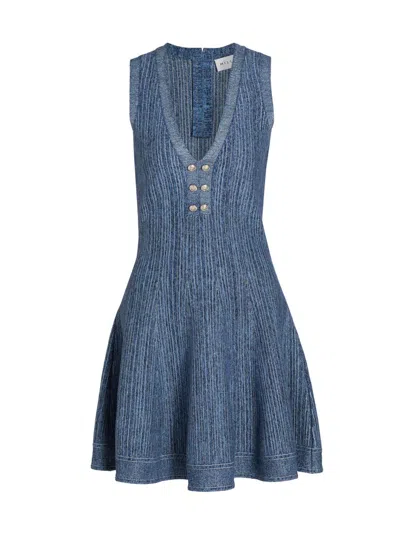 Milly Shelby Pinstripe Knit Flare Mini Dress In Blue