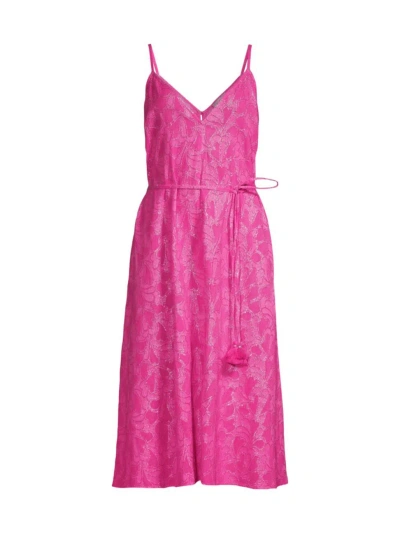 Milly Women's Shimmer Floral Tie-waist Jacquard Slipdress In Pink