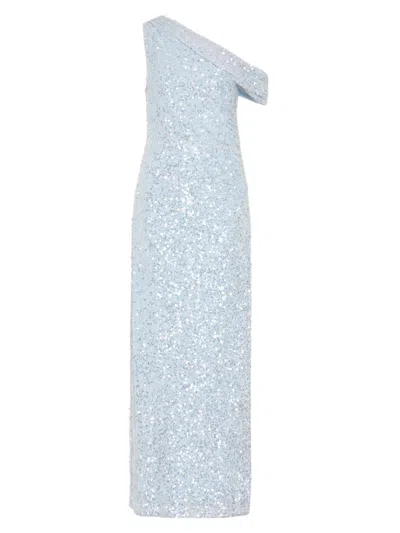 Milly Stevie One-shoulder Sequin Maxi Dress In Blue
