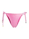 Milly Metallic Stripe String Bikini Bottoms In Pink