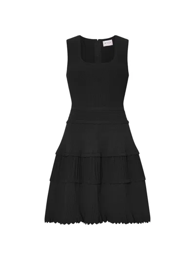 Milly Suri Scallop Hem Tiered Knit Minidress In Black