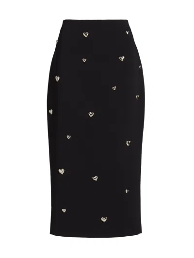 Milly Women's Syra Heart Appliqué High-rise Midi-skirt In Black