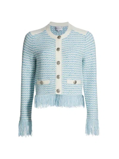 Milly Women's Textured Fringe Knit Jacket In Blue Multi