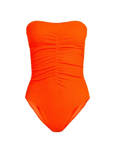 Milly Women's Textured Ruched Strapless One-piece Swimsuit In Orange