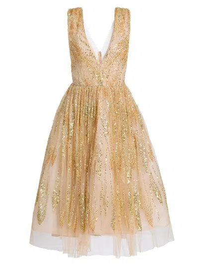 Milly Women's Tinsley Sequined Tulle Midi-dress In Pink