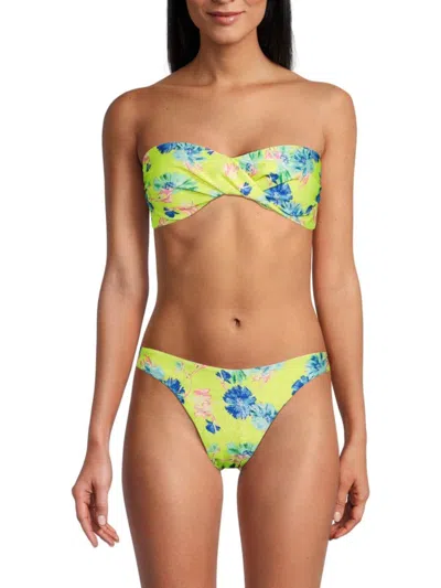Milly Women's Twist Knot Floral Bikini Top In Neon Yellow