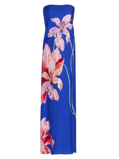 Milly Vera Satin Maxi Dress In Blue