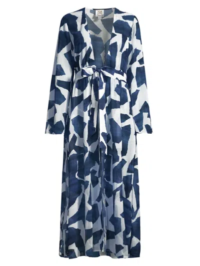 Milly Women's Vince Ocean Puzzle Chiffon Cover-up Robe In Navy Multi