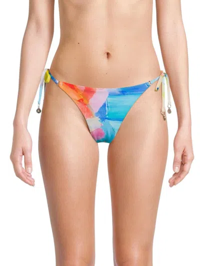 Milly Women's Watercolor Paint Stroke Bikini Bottom In Blue