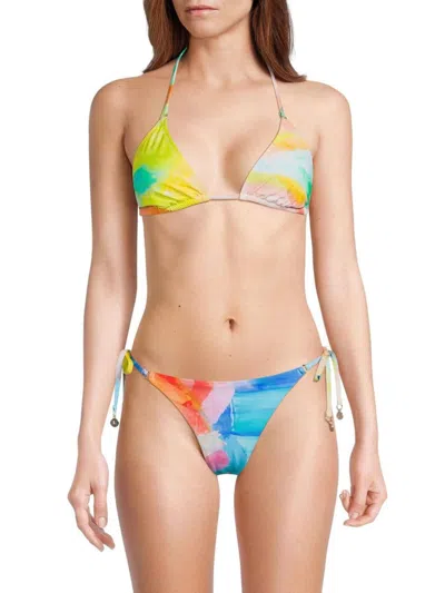 Milly Women's Watercolor Paint Stroke Bikini Top In Multi