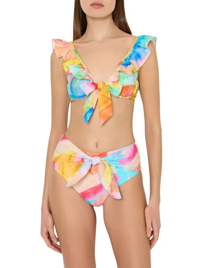 Milly Women's Watercolor Paint Stroke Ruffle Bikini Top In Multi