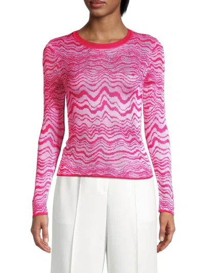 Milly Women's Wavy Jacquard Crewneck Sweater In Pink
