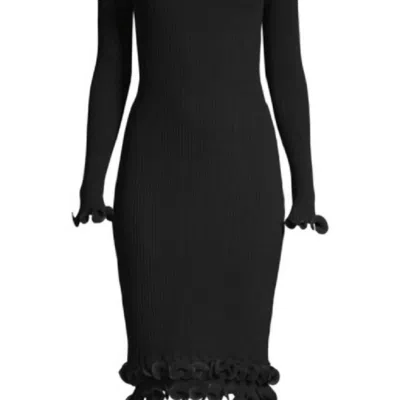 Milly Women's Wired Edge Long Sleeve Ribbed Fitted Bodycon Dress In Black