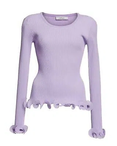 Pre-owned Milly Women's Wired Edges Ribbed Knit Pullover Sweater For Women - Size M In Purple