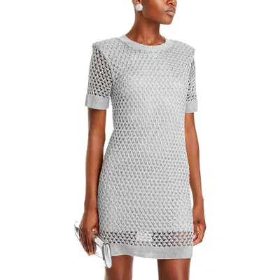 Milly Womens Above Knee Metallic Mini Dress In Silver