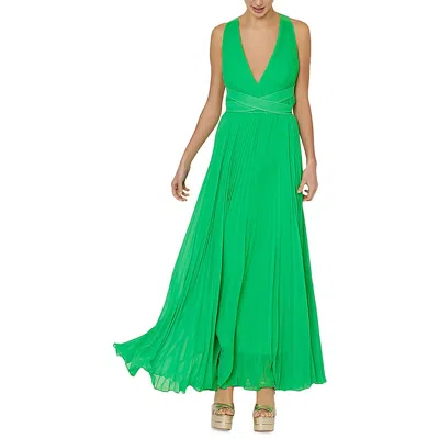 Milly Womens Pleated Sleeveless Maxi Dress In Green