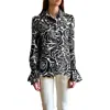 Milly Womens Printed Sheer Button-down Top In Black