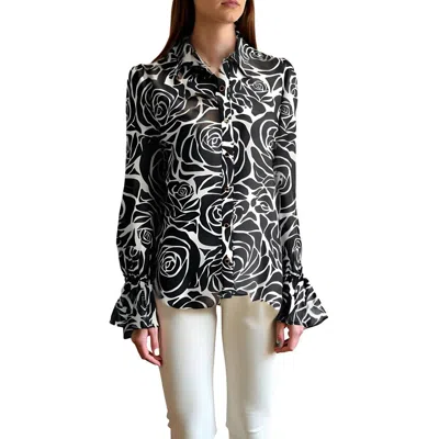 Milly Womens Printed Sheer Button-down Top In Black