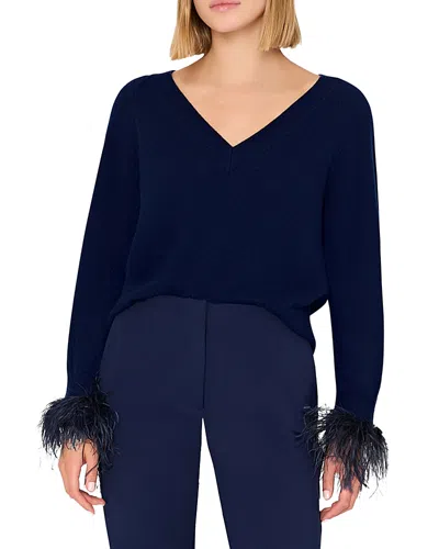 Milly Wool Blend V Neck Sweater In Blue