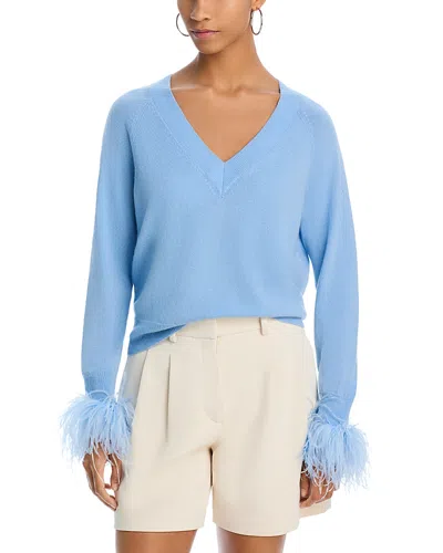 Milly Feather-trim Wool-cashmere Sweater In Ice Blue