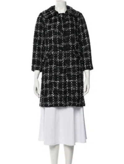 Pre-owned Milly Wool Houndstooth Print Coat In Black