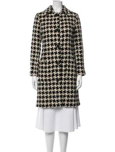 Pre-owned Milly Wool Houndstooth Print Coat In Black/neutrals
