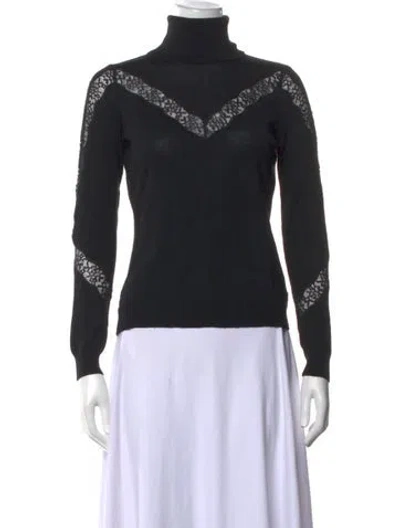 Pre-owned Milly Wool Lace Pattern Sweater In Black