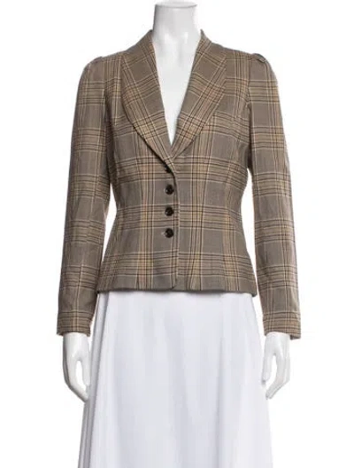 Pre-owned Milly Wool Plaid Print Blazer In Brown