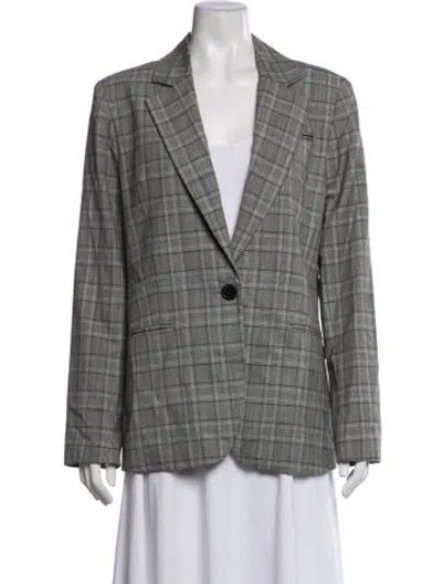 Pre-owned Milly Wool Plaid Print Blazer In Grey