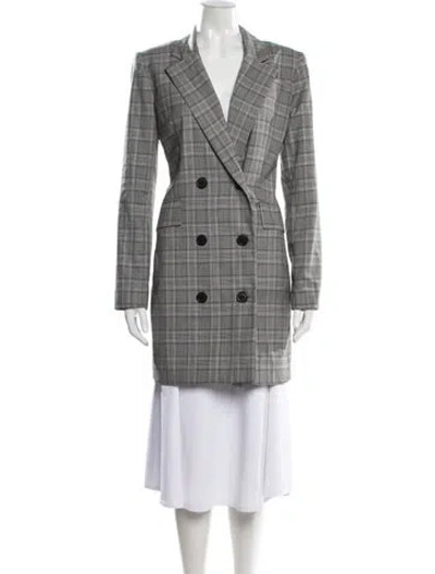 Pre-owned Milly Wool Plaid Print Coat In Grey