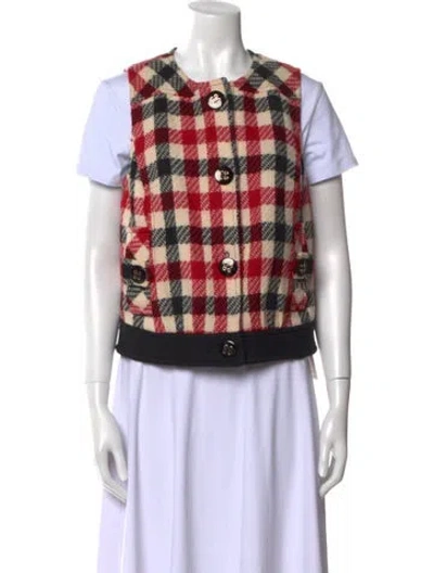 Pre-owned Milly Wool Plaid Print Sweater In Red