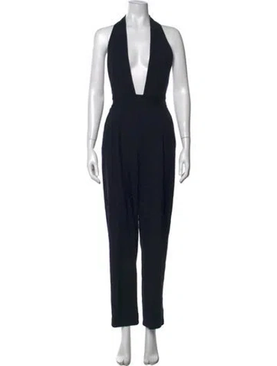 Pre-owned Milly Wool Plunge Neckline Jumpsuit In Black