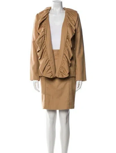 Pre-owned Milly Wool Ruffle Embellishment Skirt Set In Neutral