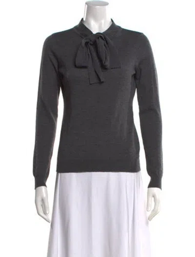 Pre-owned Milly Wool Tie Neck Sweater In Grey