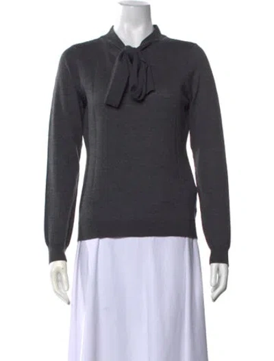 Pre-owned Milly Wool Tie Neck Sweater In Grey