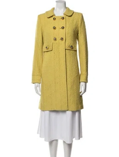 Pre-owned Milly Wool Tweed Pattern Coat In Yellow