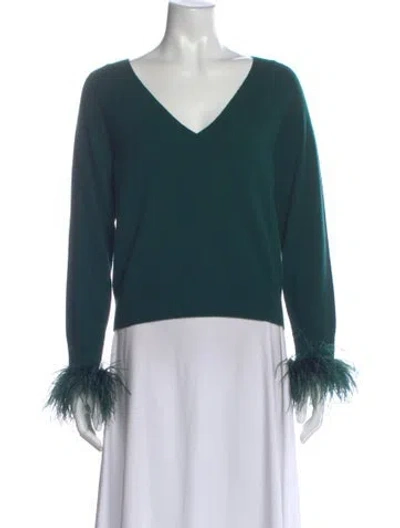 Pre-owned Milly Wool V-neck Sweater In Green