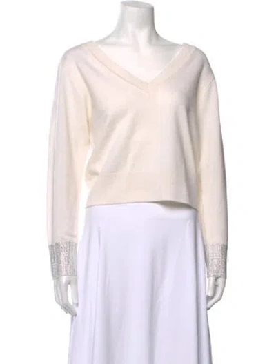 Pre-owned Milly Wool V-neck Sweater In Neutrals
