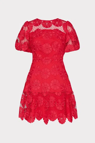 Milly Yasmin Daisy Lace Mini Dress In Red