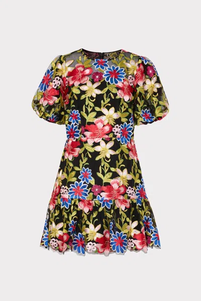 Milly Yasmin Floral Embroidery Mini Dress In Red