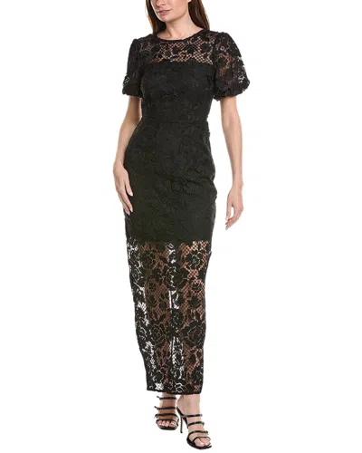 Milly Yasmin Long Rose Mosaic Maxi Dress In Black