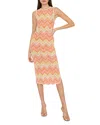 Milly Cabana Multi Zig Zag Sleeveless Midi Dress In Coral Multi