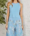 Milo Italian Rib Knit Scallop Tank In Sky Blue