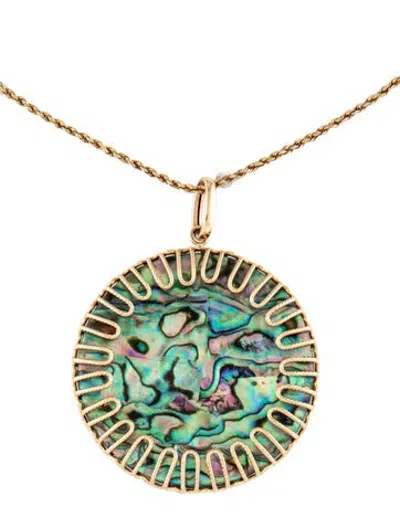 Pre-owned Milor 14k Abalone,quartz & Onyx Triplet Pendant Necklace, 16" In Multicolor